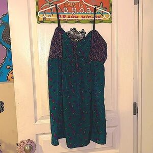 FLORAL EMERALD & PURPLE LIGHTWEIGHT FAIRYCORE DRESS WHIMSIGOTH